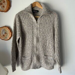 Vintage Men's Textured Zip-Up Sweater - Gray